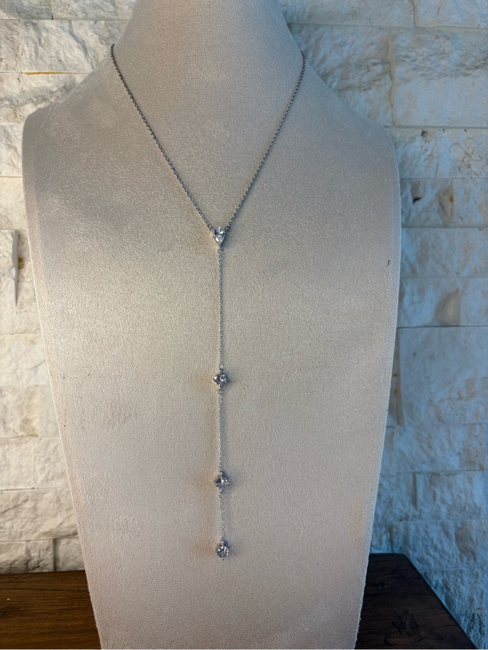 Elle Silver Drop Y-Necklace with Clear Crystal Accents
